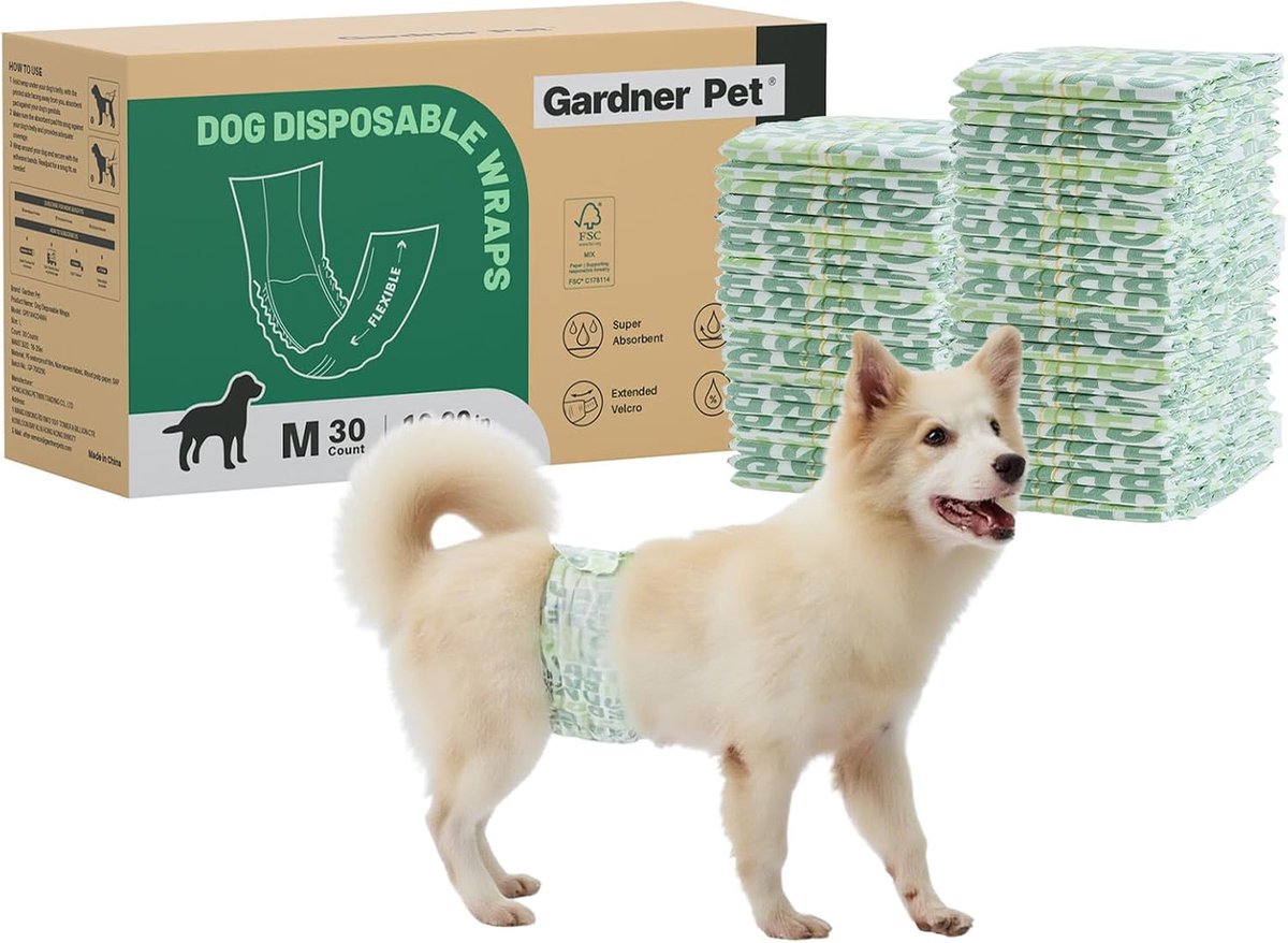 Gardner Pet Disposable Dog Diapers for Men, 30 Pieces, M