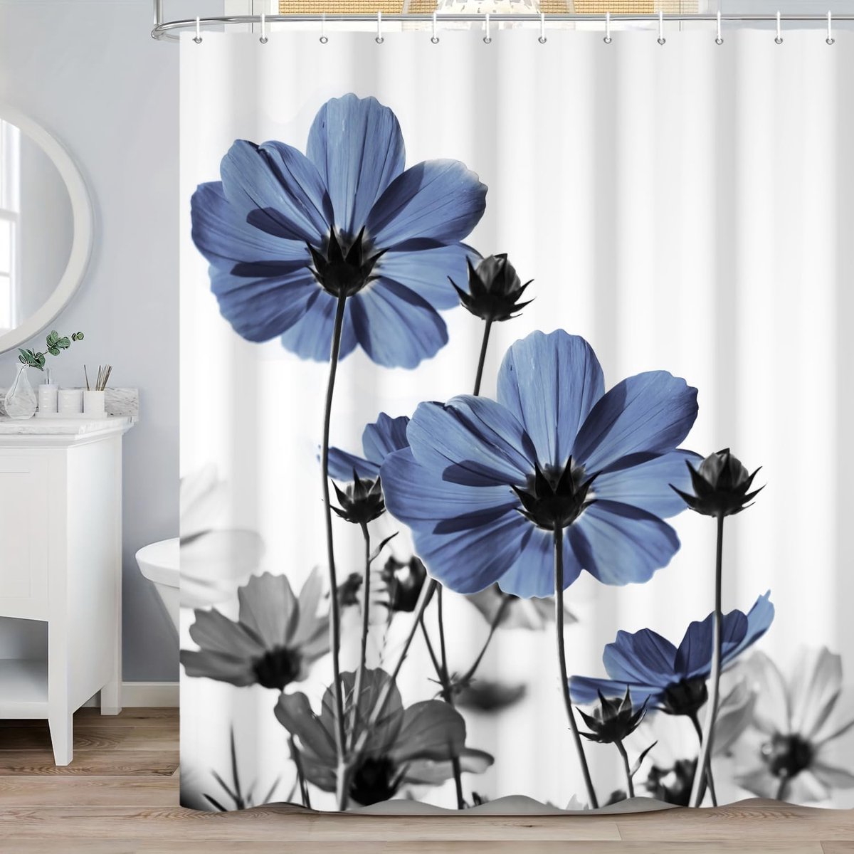 Douchegordijn 180 x 180 cm - Waterverf Blauw Grijs - Daisy Rustiek Boerderij - Waterdicht en Wasbaar - ShopVlot