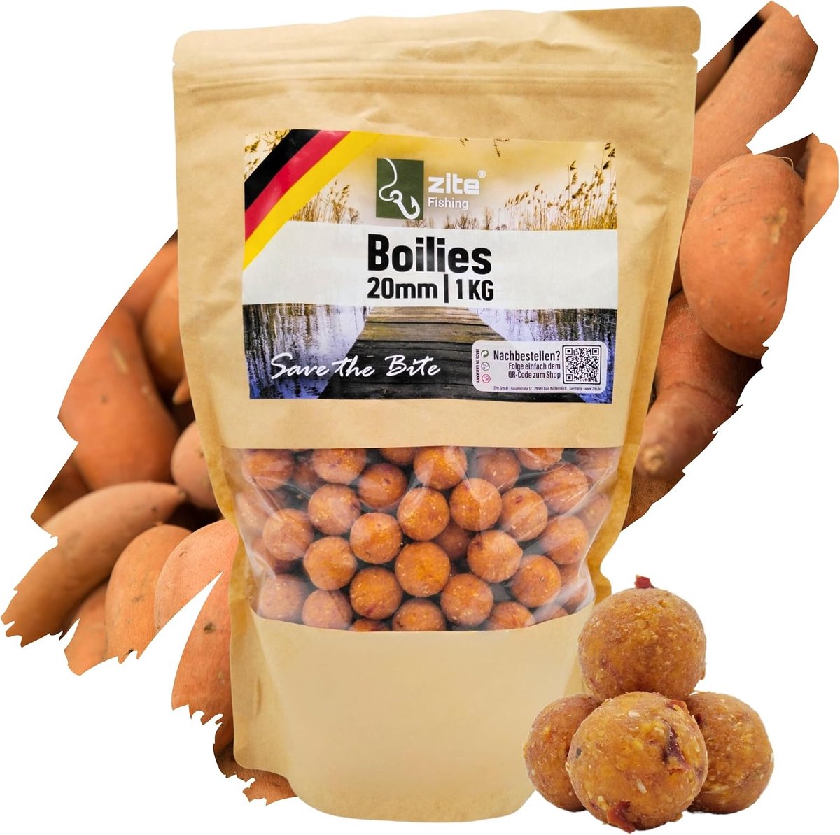 Zite Fishing Boilies 20 mm for Carp Fishing, Strong Lure and Well-Dosed Amino Acids, 1 kg Fishing Bait, Sinking in - ShopVlot