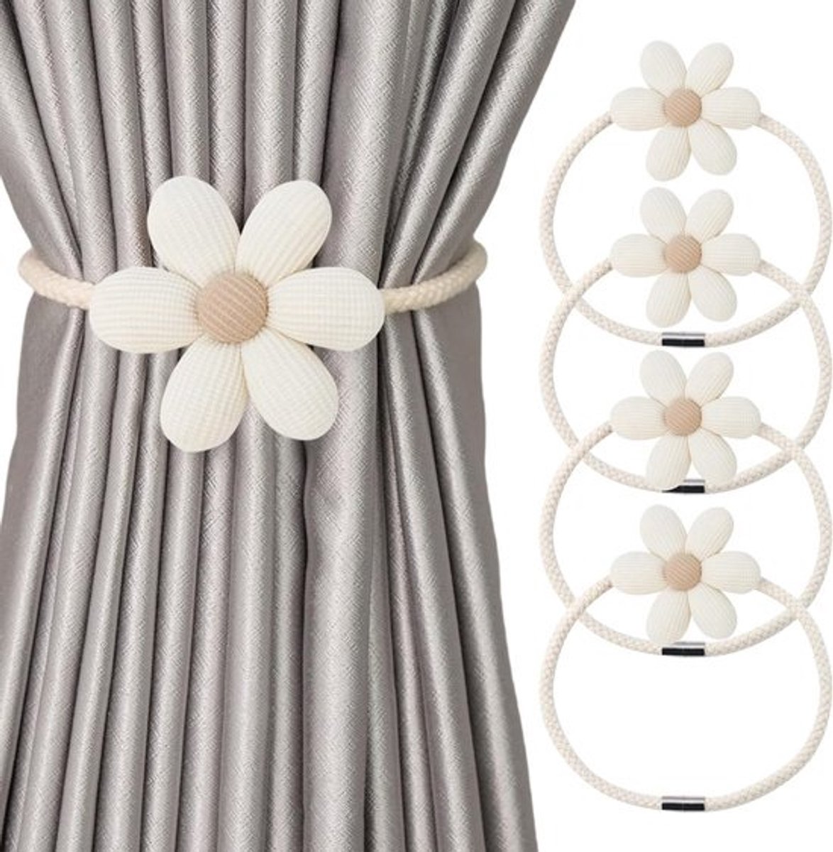 Magnetische gordijnhouders - Bloemendecoratie - Gordijnen strikken - Eenvoudige bevestiging - 42–45 cm - Beige