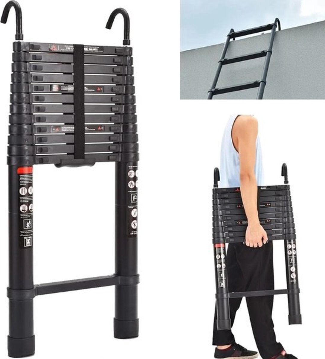 FIBILA - telescopische ladder - inklapbare - ladder - telescopische trap - afneembare haken - 5 meter