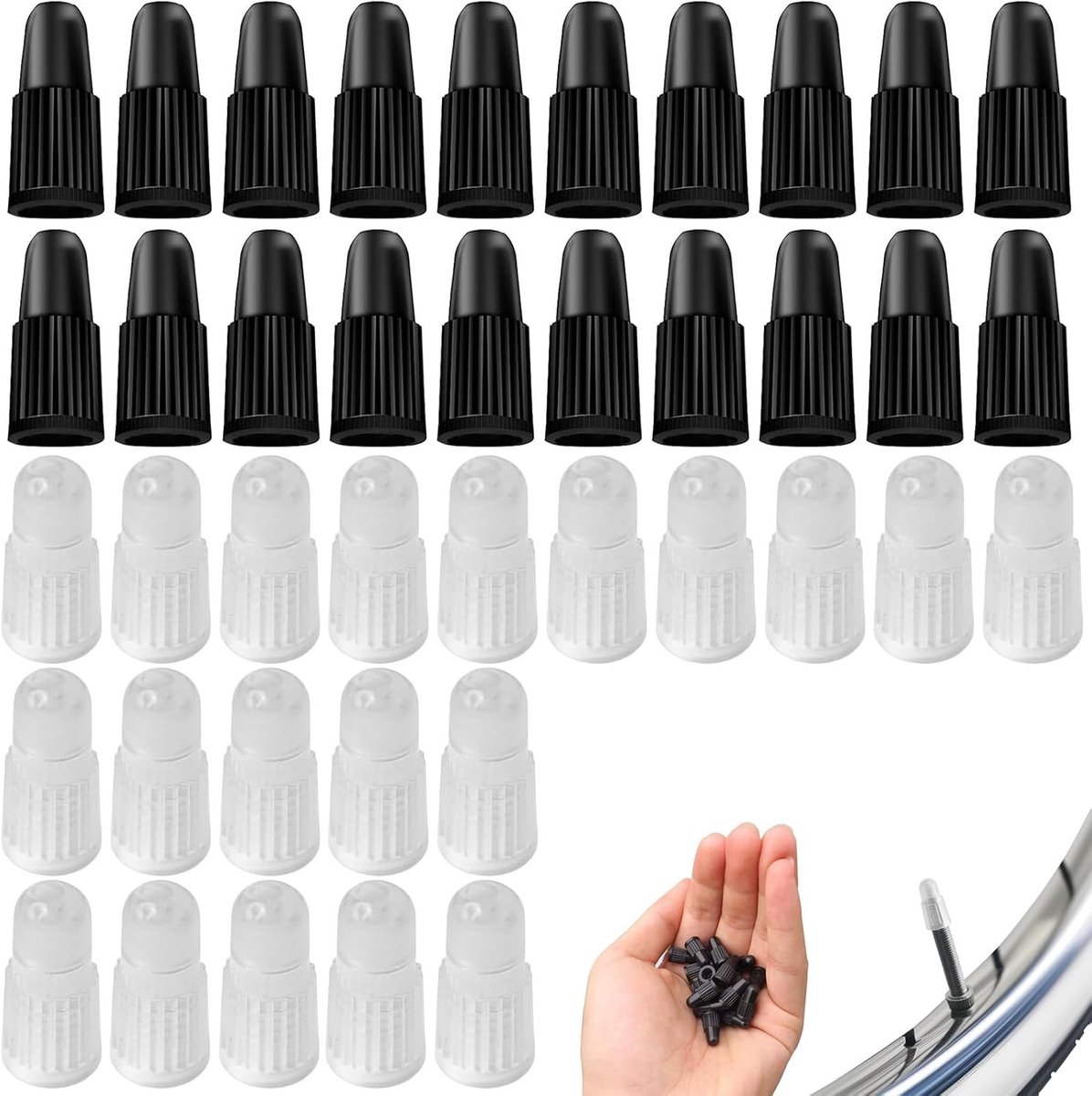 40 Stuks Franse Fietsventielkappen - Beschermende Covers voor Tubeless Ventielen, Stofdichte Bescherming voor Fietsen en Auto's, Inclusief Ventieladapters en Set voor Mountainbikes