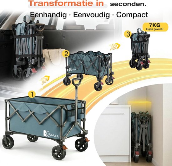 SnelShoppen - Opvouwbare Bolderkar tot 120 kg, Inklapbare Handwagen met Eén-Klik-Handgreep, 150L Groen, Off-Road Wielen met Rem, Ideaal voor Camping, van Snelshoppen — afbeelding 2