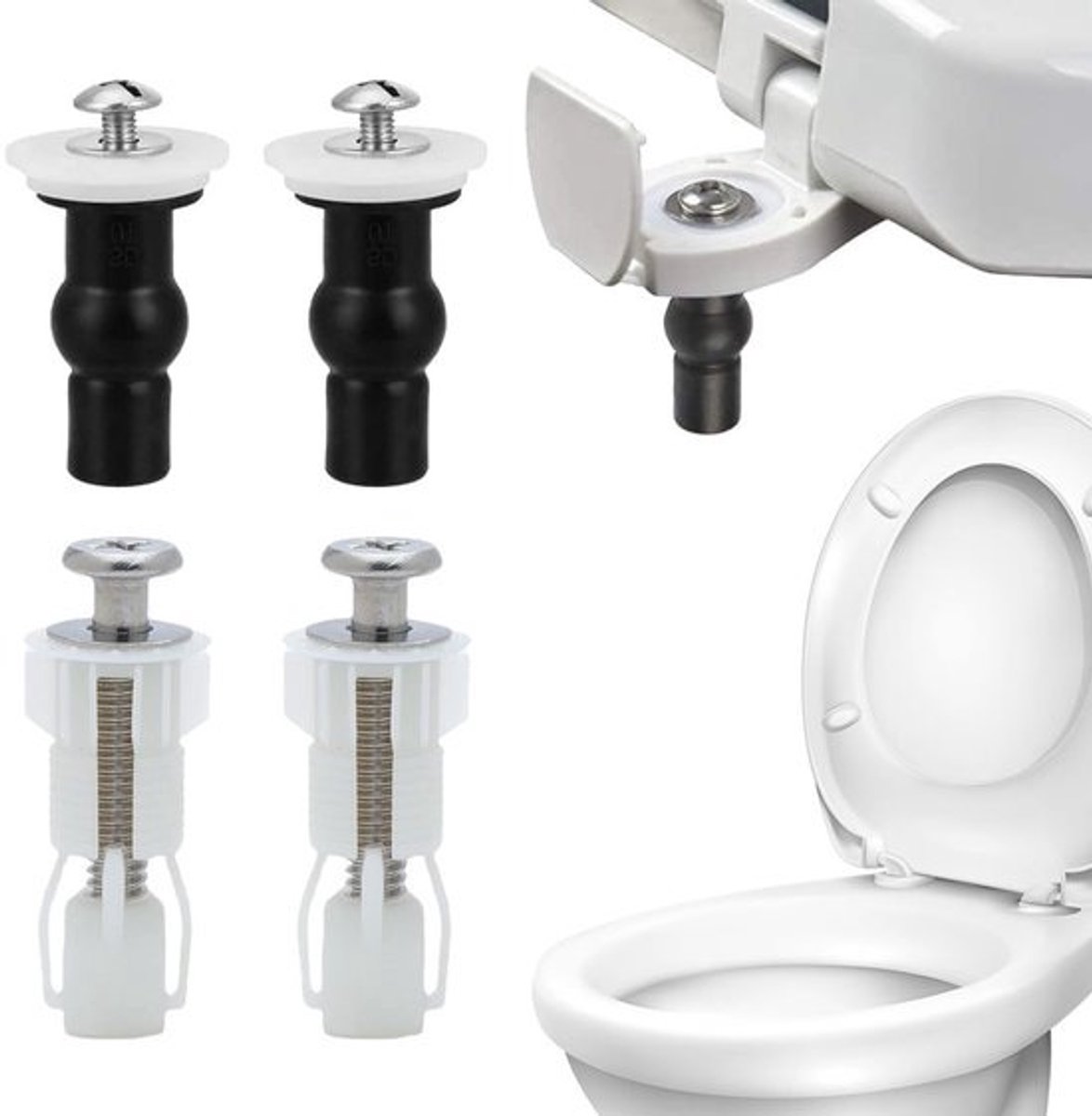 Universele wc-brilbevestigingen - 4 stuks scharnieren - voor toiletbril - rubber en nylon