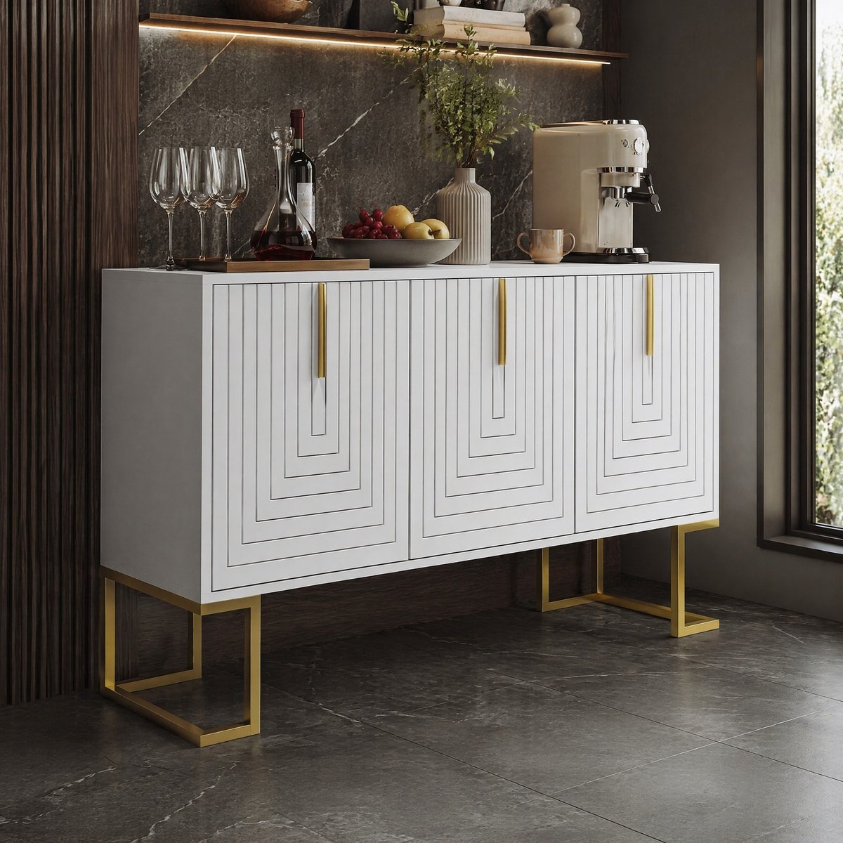WUVRIE - Dressoir 138 x 40 x 80,5 cm - 3 deuren en verstelbare planken - Wit