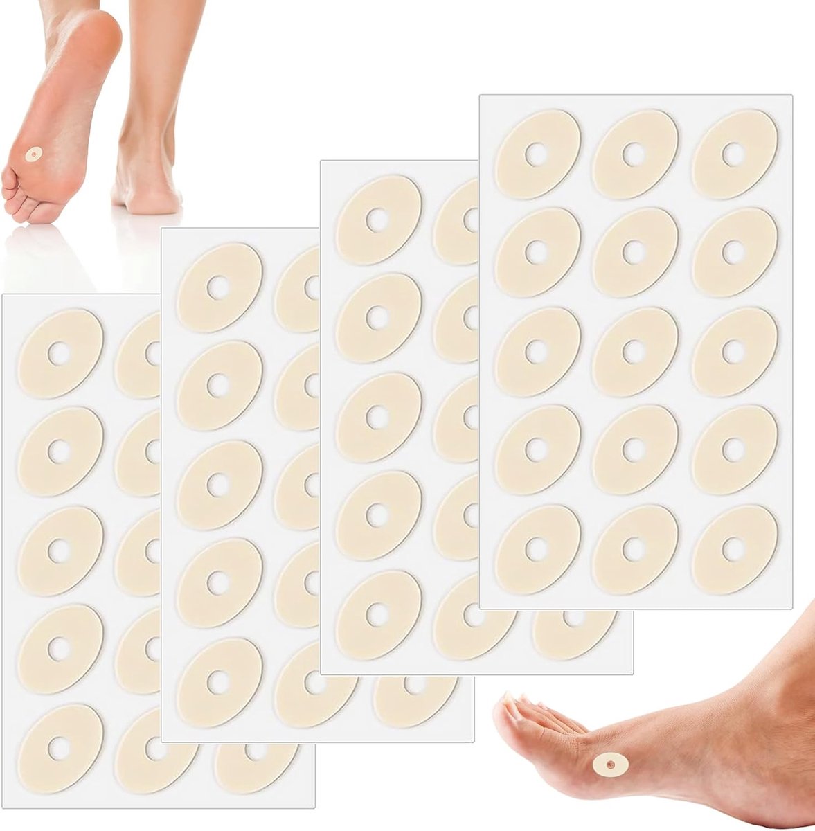 60 stuks maïskussen, voetverzorging maïskappen, zelfklevende eeltkussens, ovale pads, waterdichte teen- en voetbeschermers verminderen voet- en hielpijn