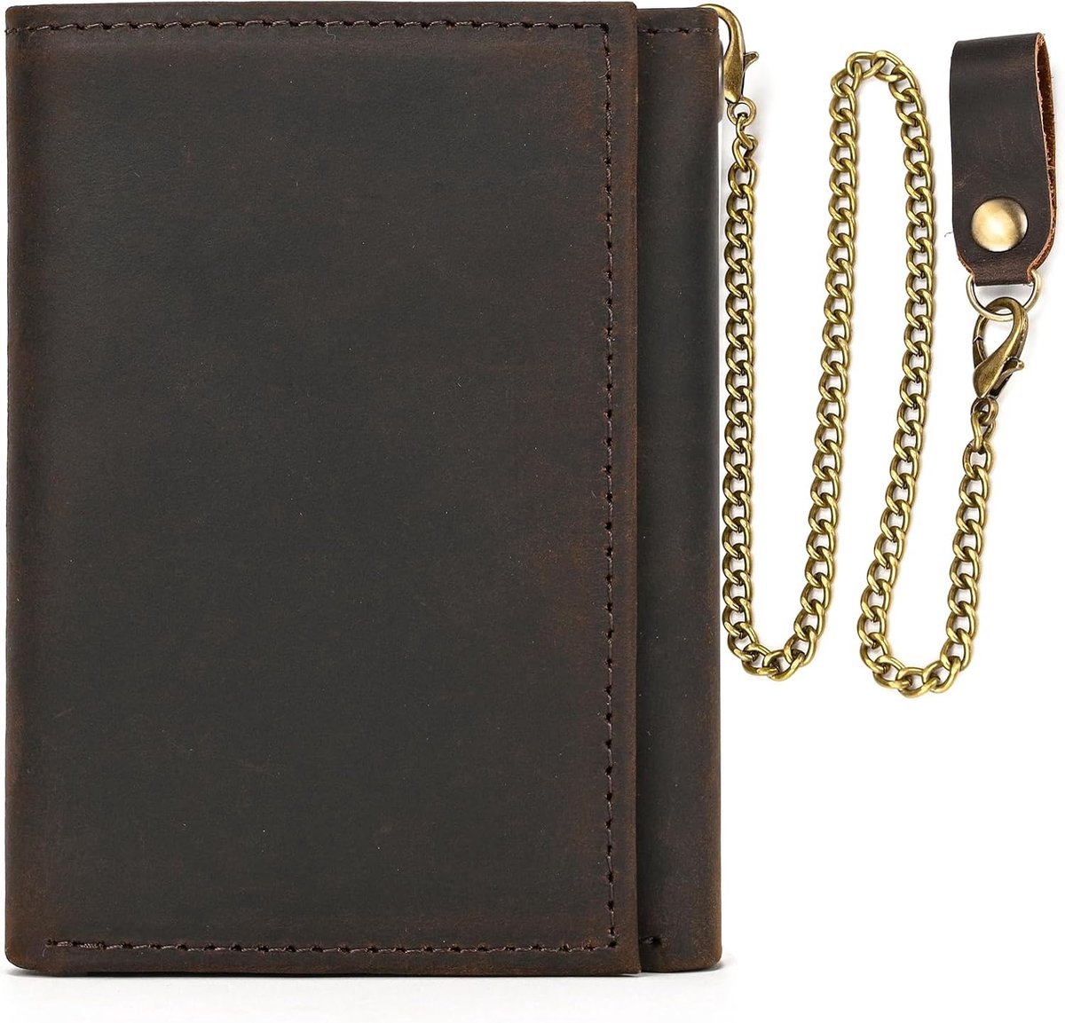 Herenportemonnee, lederen portemonnee met ketting, drievoudige vouw, herenportemonnee met muntvak, ritssluiting, portemonnee, 9 kaartvakken, portemonnee, Small, Klassiek