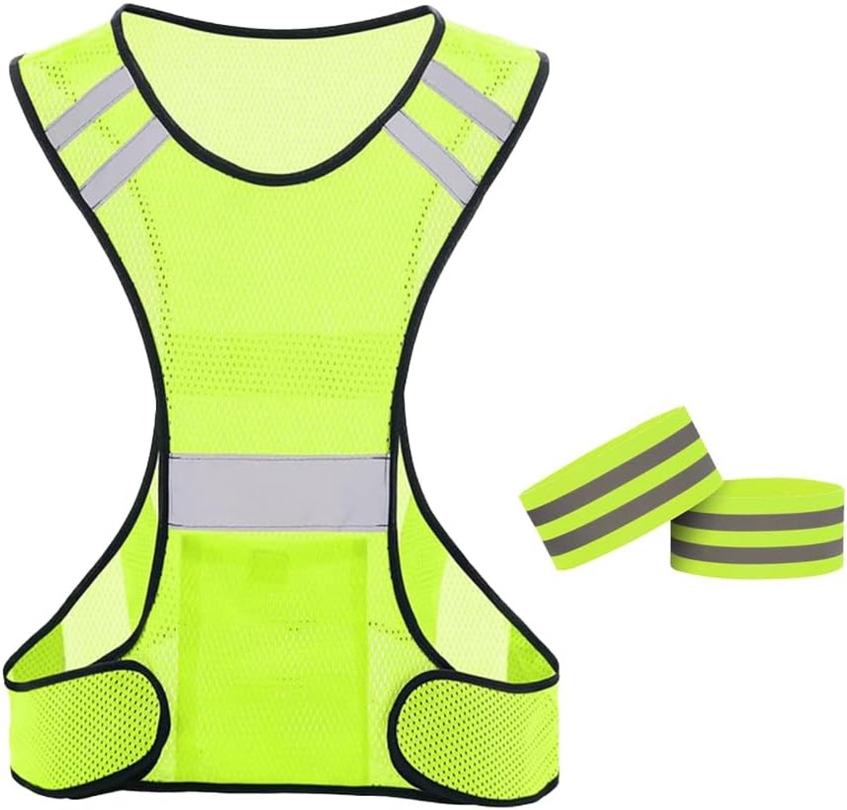 Veiligheidsvest set, reflecterend veiligheidsvest instelbaar met 2 reflecterende banden voor fietsen, joggen