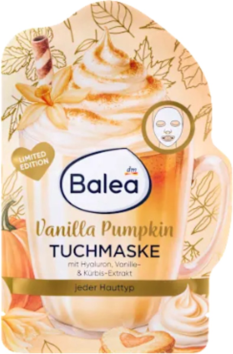 Balea Gezichtsmasker Vanilla Pumpkin | 1 stuk - Pompoen- en vanille-extract & Hyaluronzuur | Limited Edition 2026 - Vegan