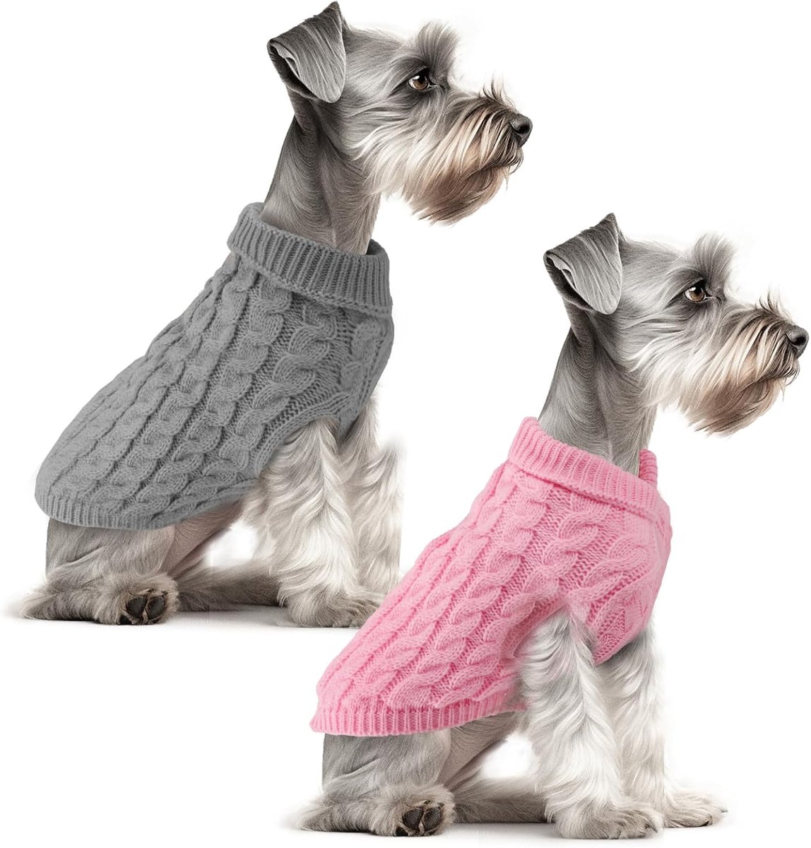 2 Stuks Hondentrui's Gestreept Met Kragen, Warme Wintertekening Dackeltrui Leuk, Kleding Hondjes Draaibare Gestreepte Vest Hondenkleding Voor Honden Katten (Roze + Grijs, Large)