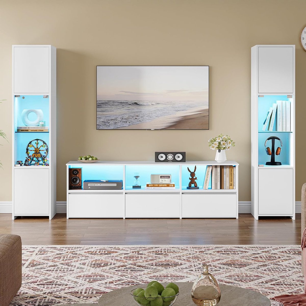 TV-meubel 143,5 x 40 x 50 cm - Wandunit met LED-verlichting en uitgebreide opslagruimte | Industrohome