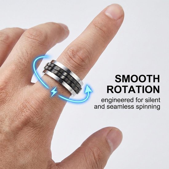 1 stuk anti-stress en anti-angst ring - 8 mm - gepolijst mode-accessoire - anti-stress ring voor mannen - coole spinner ring voor mannen - cadeau voor dames en heren - zwart/zilver — afbeelding 2