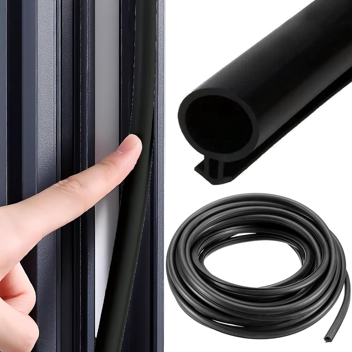 10m Vensterverzegelingen, Vervangende Deur en Vensterpakking Silica Gel Seal, Deurvensters Dracht Zelfklevende Anti-Silica Gel O Type Sealing Tape, Geschikt voor Gapen binnen 5-7mm(Zwart)