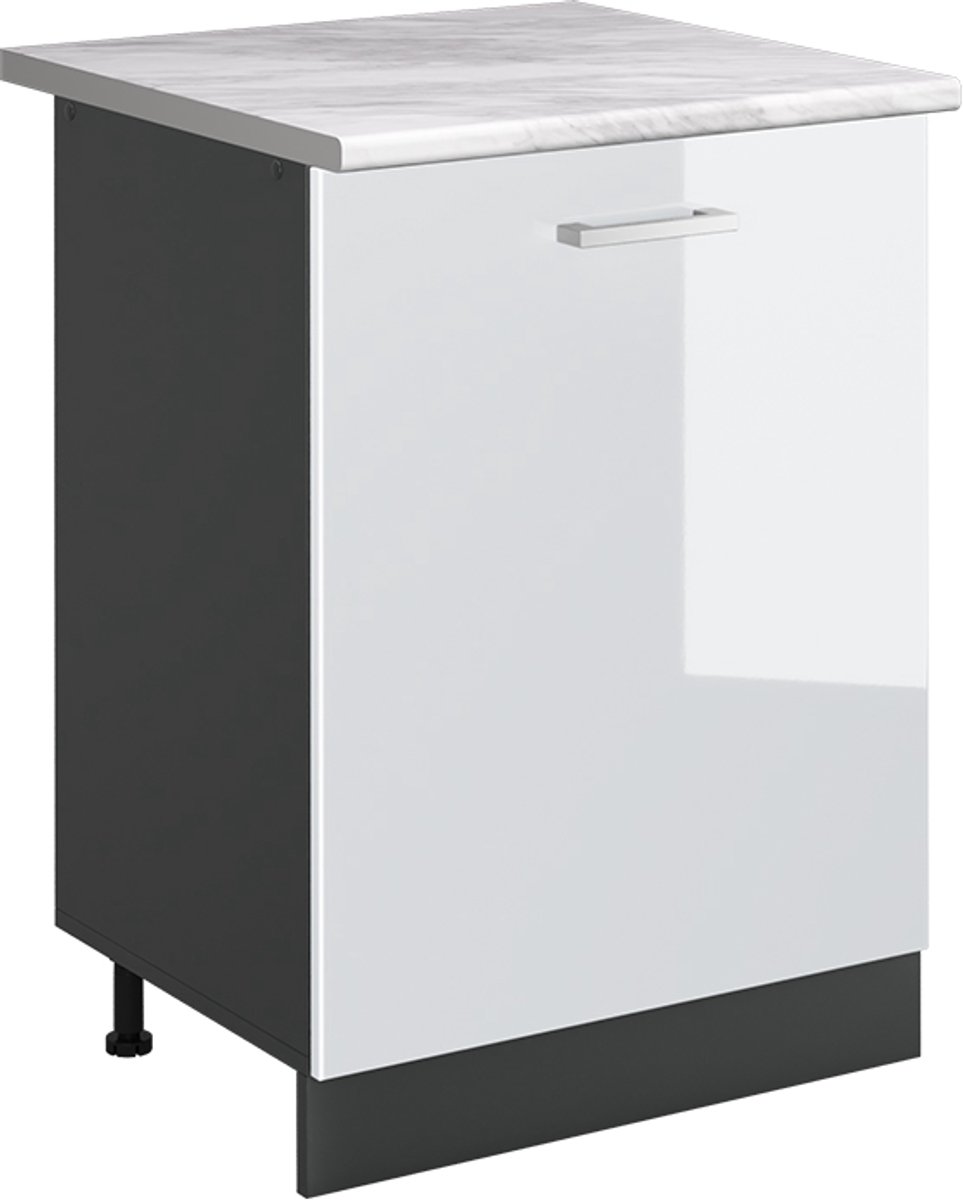 Vicco Keukenonderkast R-Line, Wit Hoogglans/Antraciet, 60 cm met 1 deur marmer werkblad