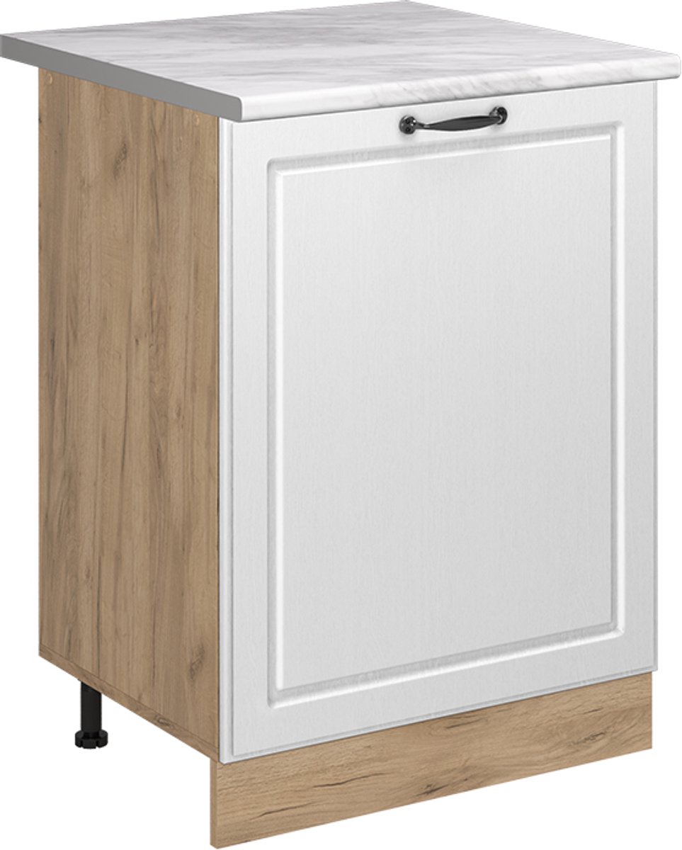 Vicco Keukenonderkast R-Line, Wit landelijk/Goudkleurig Eiken, 60 cm met 1 deur marmer werkblad