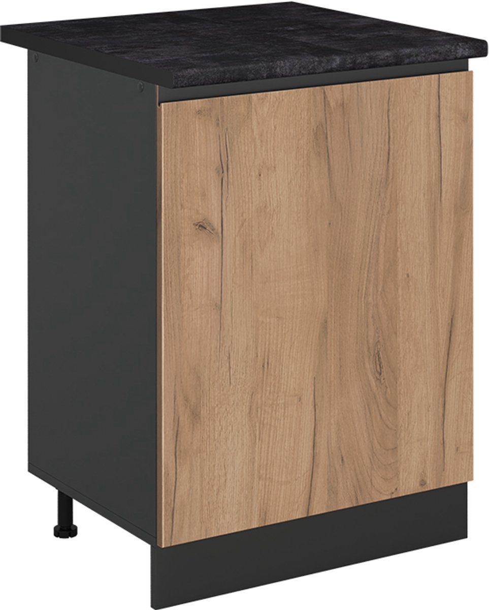 Vicco Keukenonderkast R-Line, Goudkleurig Eiken/Antraciet, 60 cm met 1 deur antraciet werkblad