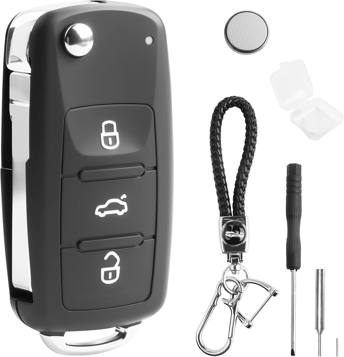 KingYH VW Car Key Case with 3 Keys Battery CR2032 and Pin Removal Tool Key Ring for VW Golf MK6 UP Polo T5 Caddy - ShopVlot
