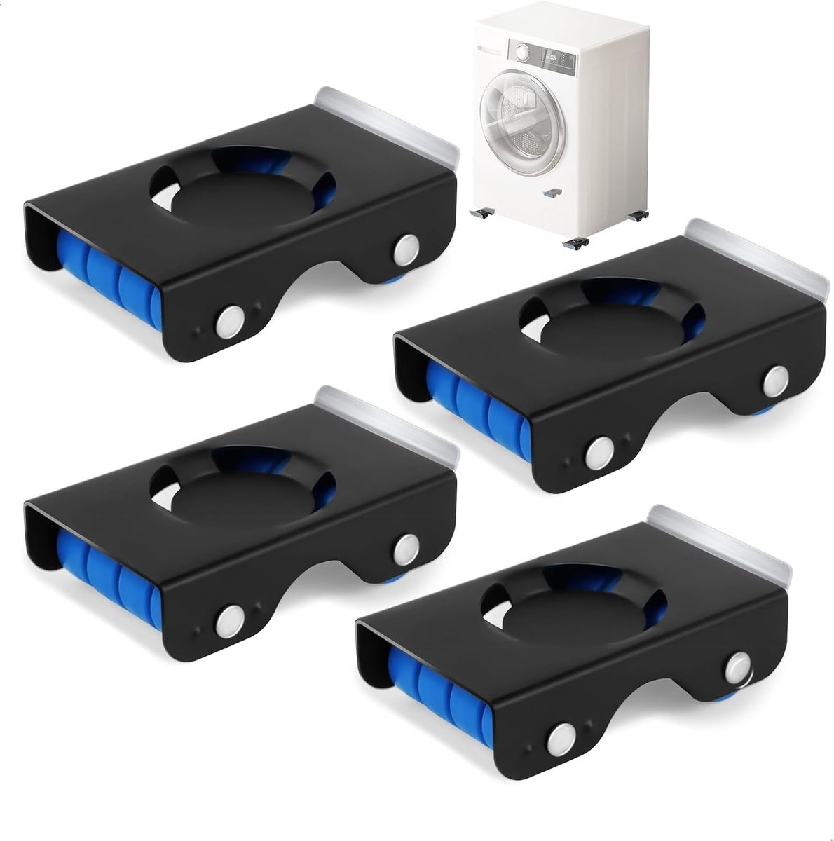 Mobiele basis met stille rubberen wielen en rem voor zware huishoudelijke apparaten, 4 stuks, roestvrij, draagkracht 350 kg, eenvoudig te verplaatsen en te reinigen, ideaal voor wasmachines en koelkasten