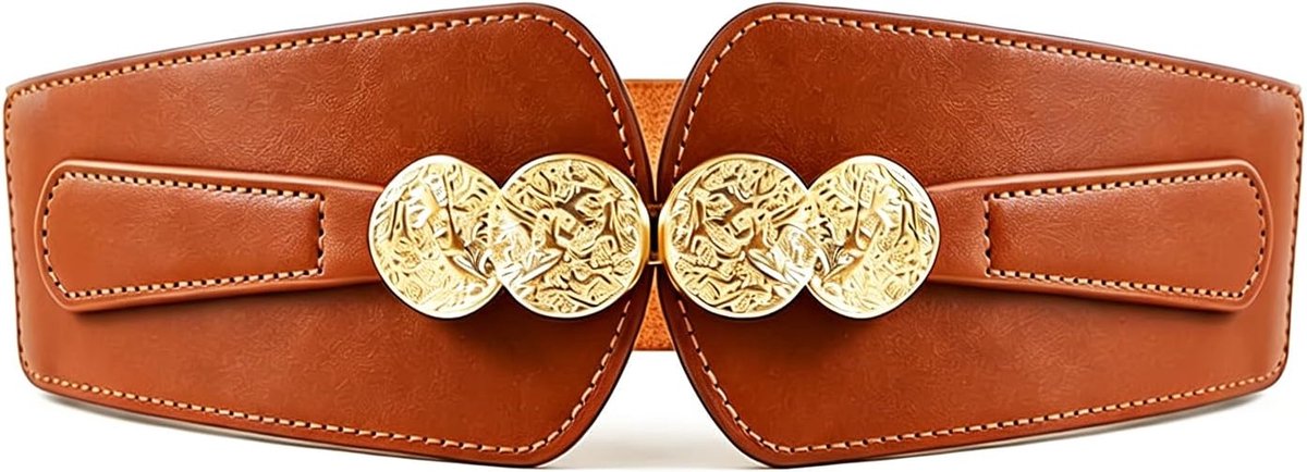 Tailleriem dames - brede elastische riem - retro leren riem - met metalen gesp voor dagelijks gebruik - ShopVlot