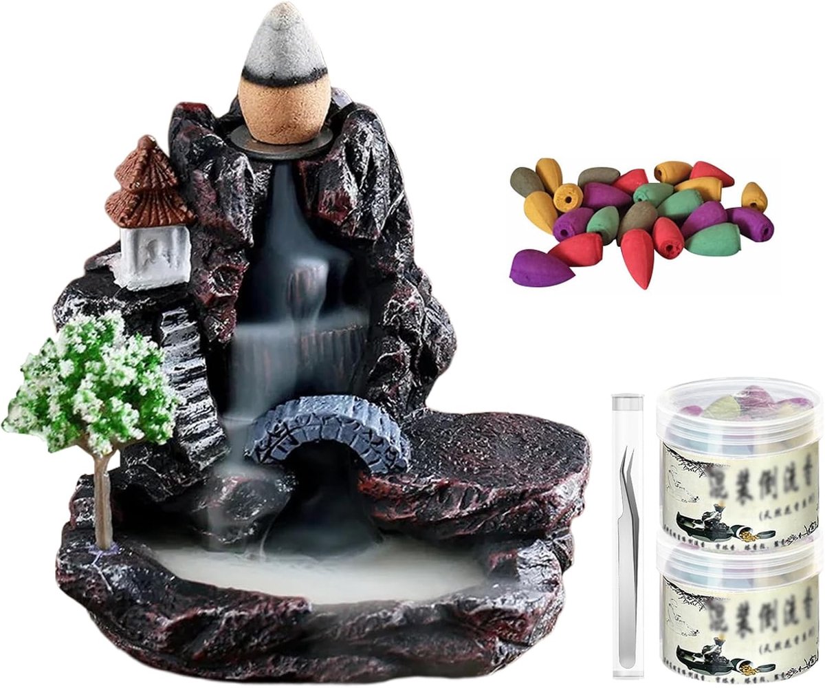 Backflow Effect Incense Burner, Incense Burner Ornament, Incense Stick Holder with 80 Pieces Multi-Flavored Backflow - ShopVlot
