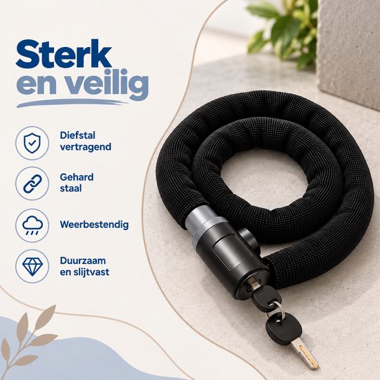 Morelia® Fietsslot (Zwart 120 CM) - Kettingslot - Scooterslot / Brommerslot — afbeelding 4