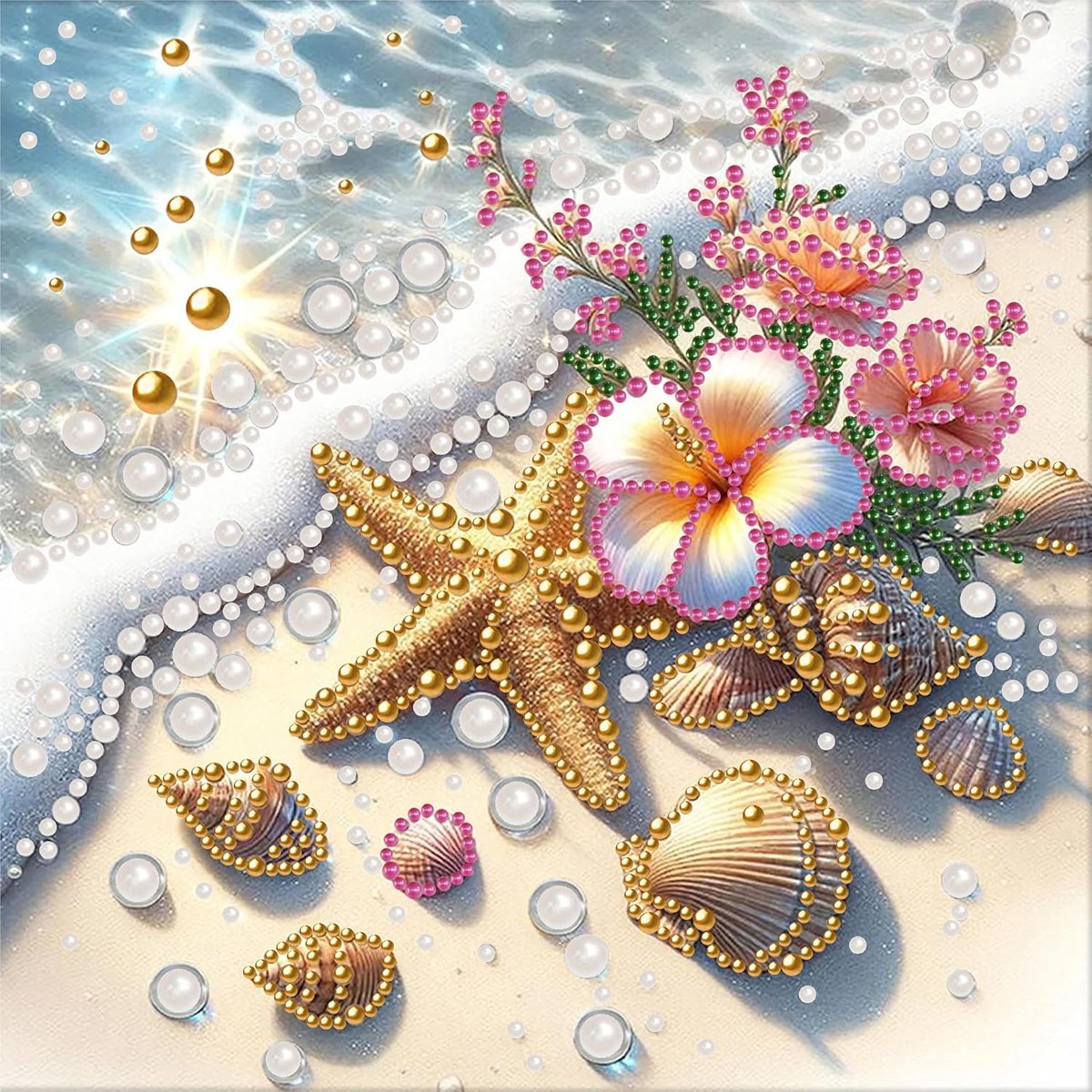 Diamond Painting strandset, 5D parelschilderij met zeestermotief, afbeeldingen, doe-het-zelf diamantschilderset voor beginners tot volwassenen, kralenkunst, knutselset, creatieve wanddecoratie