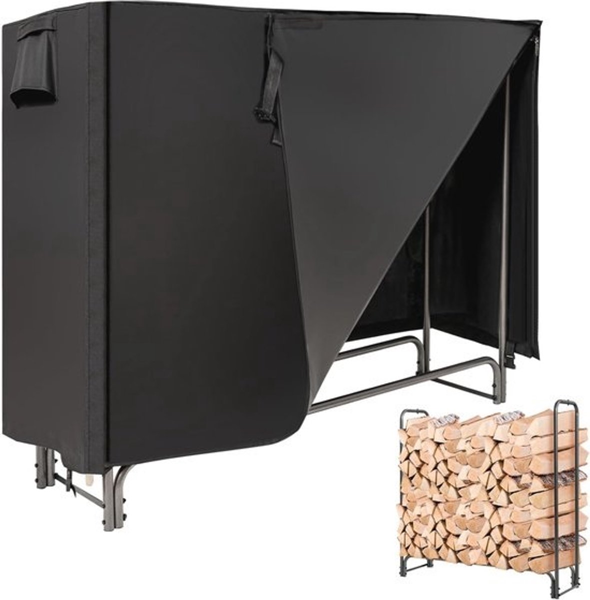 Brandhoutrek voor buiten - met waterdichte afdekking - 122,5 x 35,5 x 122,5 cm
