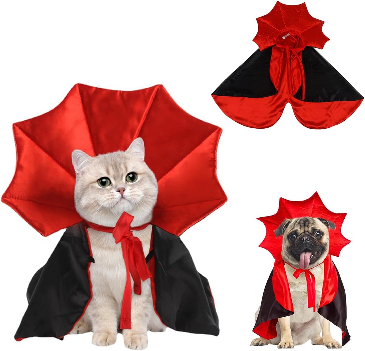 Kostuum voor katten en kleine honden, vampiercape voor Halloween, cosplay-kleding voor huisdieren, verstelbaar en licht, voor carnaval en themafeesten