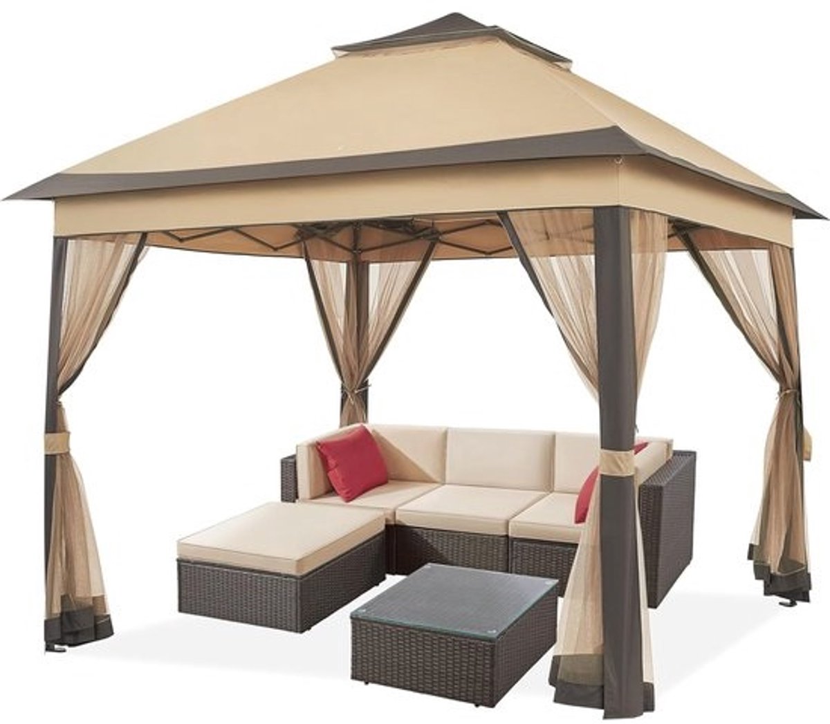 Tuinpaviljoen - 3,3 x 3,3 m - Dubbel dak en netwanden, waterdichte tent voor tuin, binnenplaats en terras