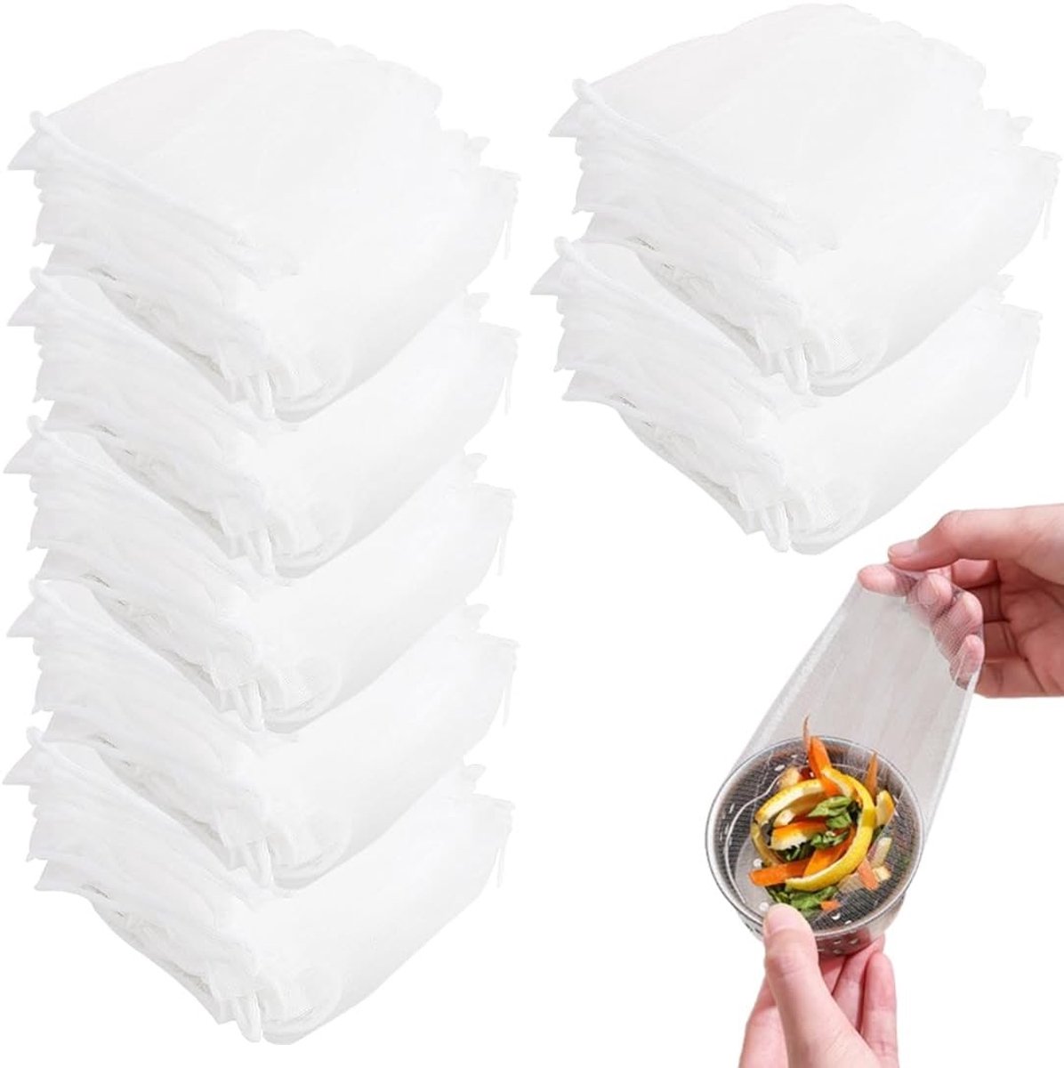 Elastic filterzakken voor afvoer - 500 stuks - 9x9 cm - ideaal voor keuken en badkamer, voorkomt verstoppingen en vuilafvoer