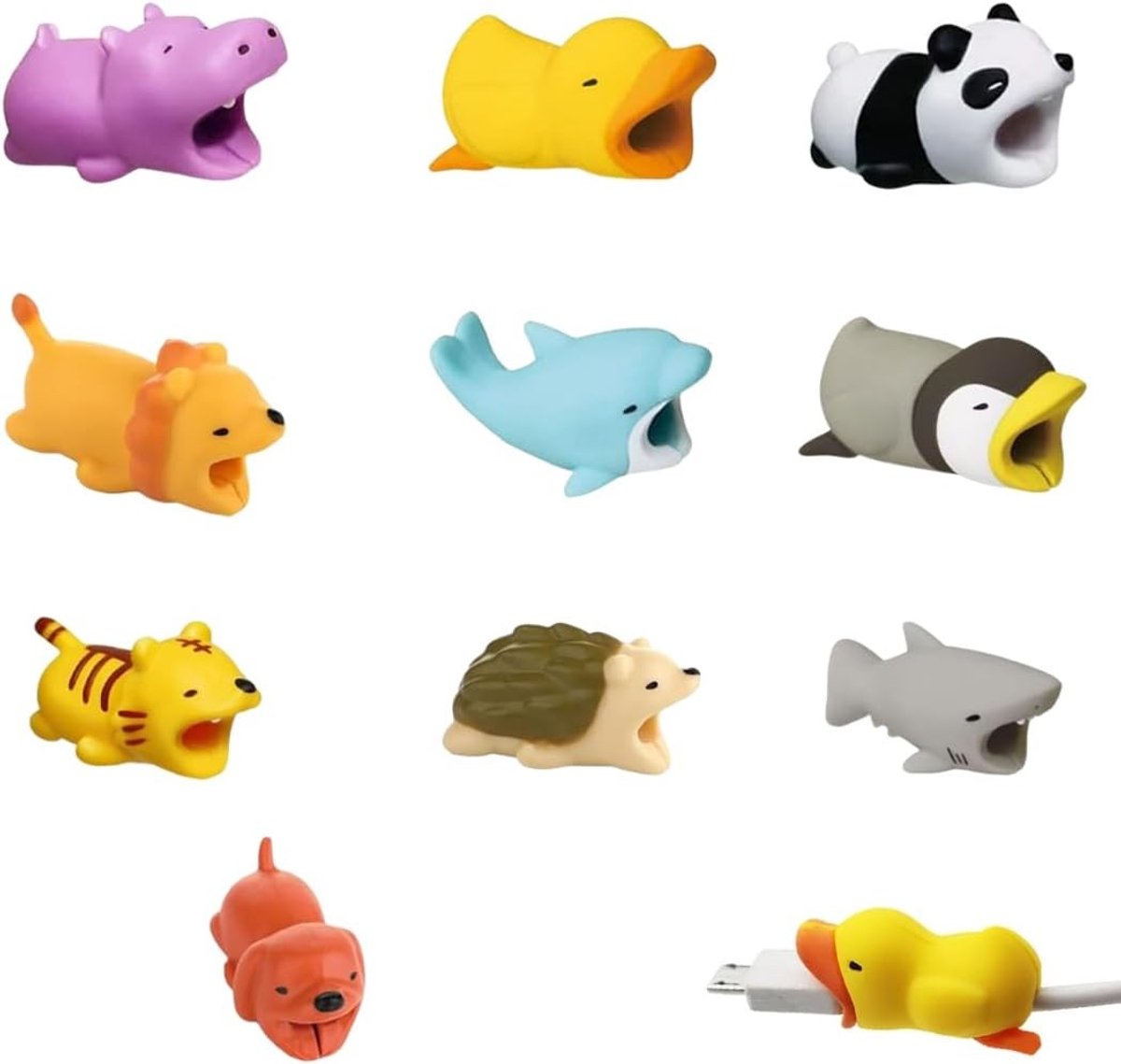 Set van 10 Silicone Dieren Kabelbeschermers voor Oplaadkabels, Bescherming tegen Kabelbreuk en Buigen, Geschikt voor de meeste Smartphone Kabels