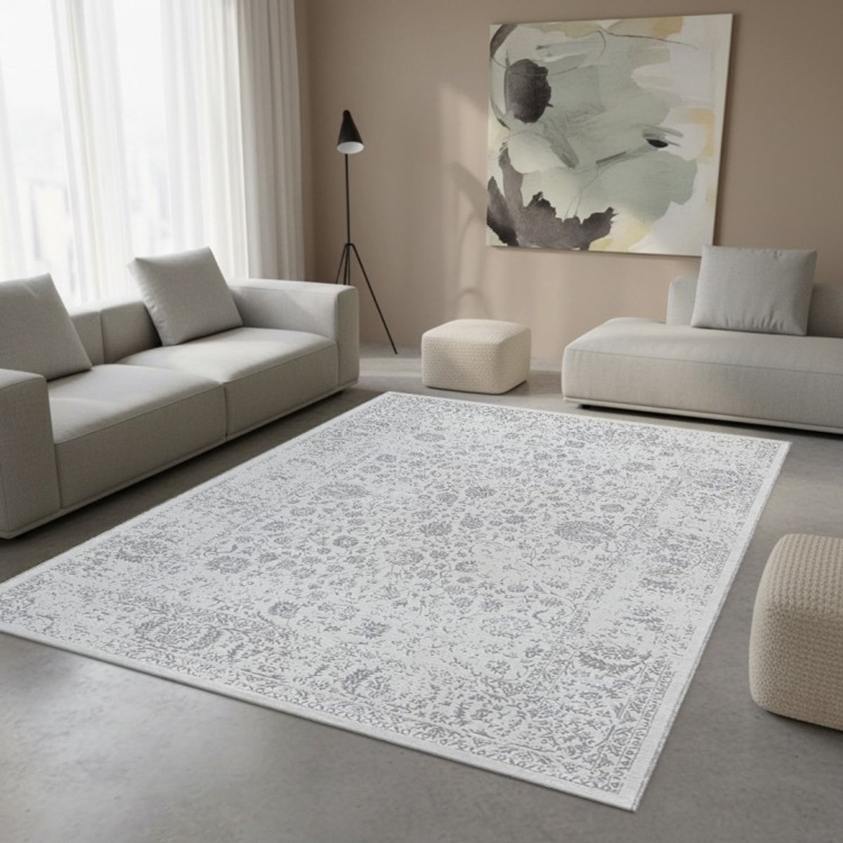 TapisTrend Designer tapijt Grijs 160x230 cm Vintage oosters met verweerde bloemenpatronen en decoratieve rand voor woonkamer en slaapkamer