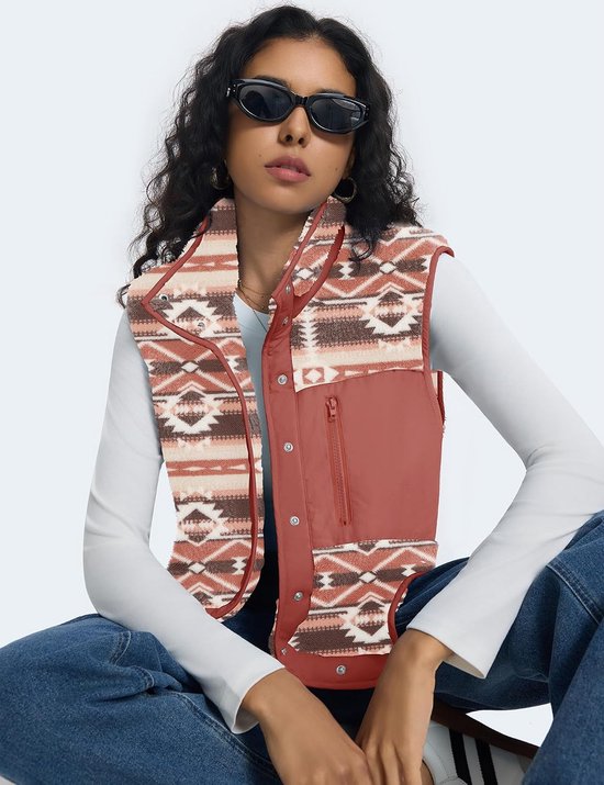 Fleece gilet voor vrouwen, UK button down dames gilet opstaande kraag mouwloos jack met zakken S-XL — afbeelding 4
