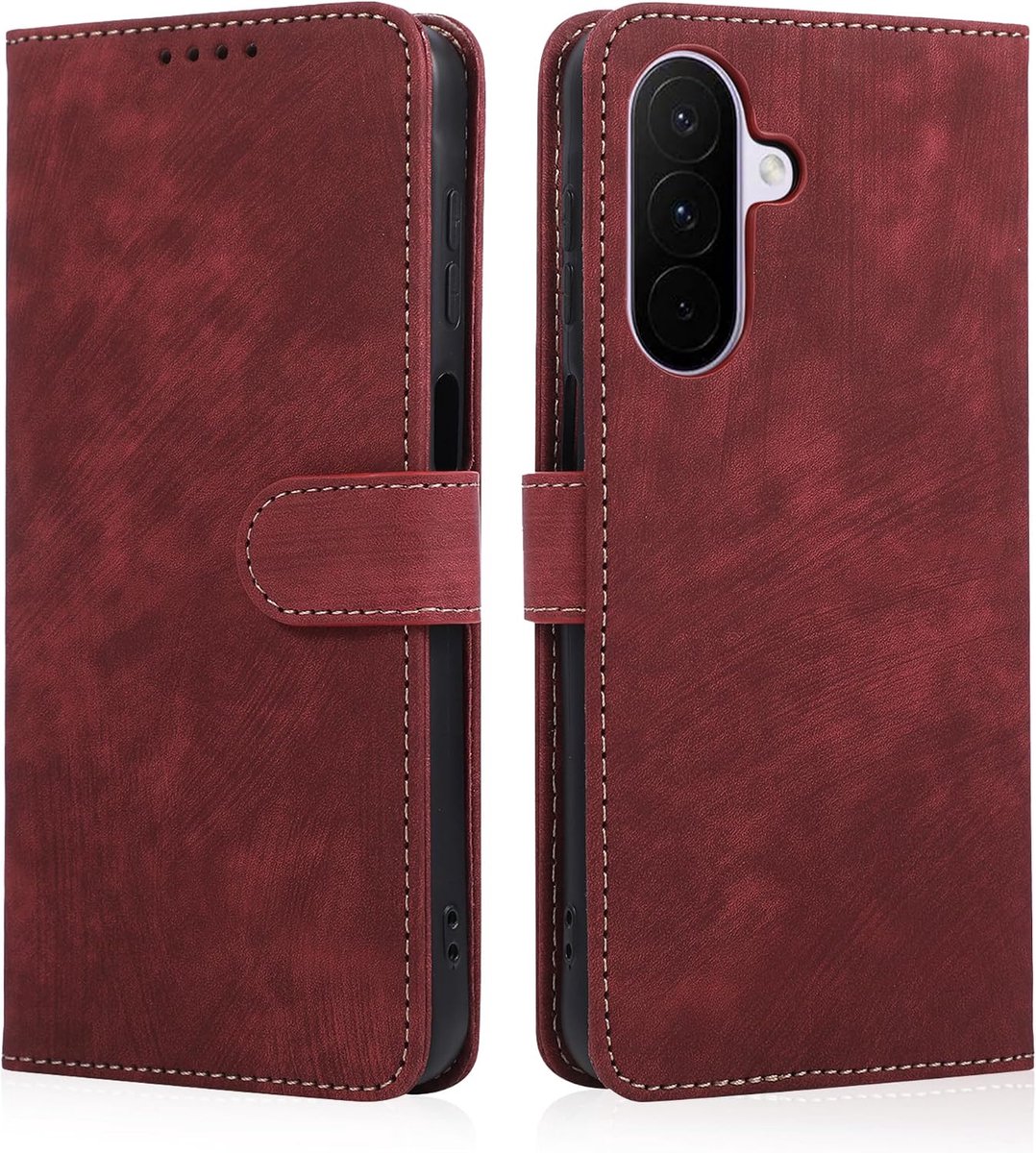 Hoes voor Samsung Galaxy A27 5G (6,7 inch), PU-leren hoes, portefeuille, kaartenvak, standfunctie en magneet, klaphoes, beschermhoes, rood