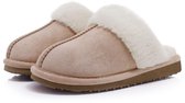 Olanly - Pantoffels Dames - Suède Zachte Winterpantoffels - Fluffy Open Sloffen met Pluche Voering - Abrikoos - 40-41 - Geschikt voor een voetlengte van 23.62 cm