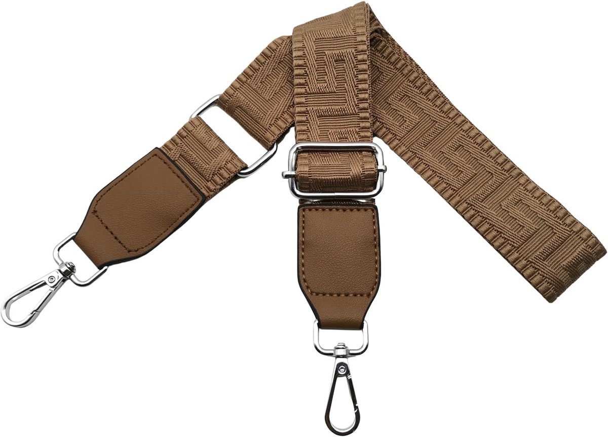 Schouderriem voor tas, tasriemen om te wisselen, verstelbare tasriem, breed 3,8 cm, met leer, zilveren karabijnhaak, tassenband, schouderriem voor dames, handtassen, kaki donker, T11