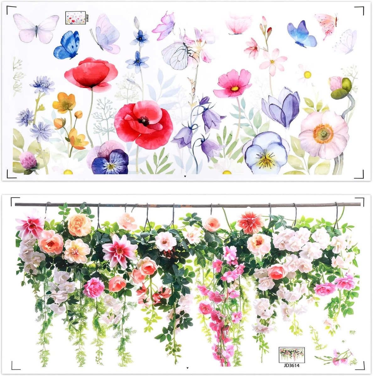 Raamstickers met Bloemen, Raamstickers voor Vlinders en Boeketten PVC Glasfolie Bloemen Natuurplantenstickers voor Thuis Keuken Muren Glasdecoratie