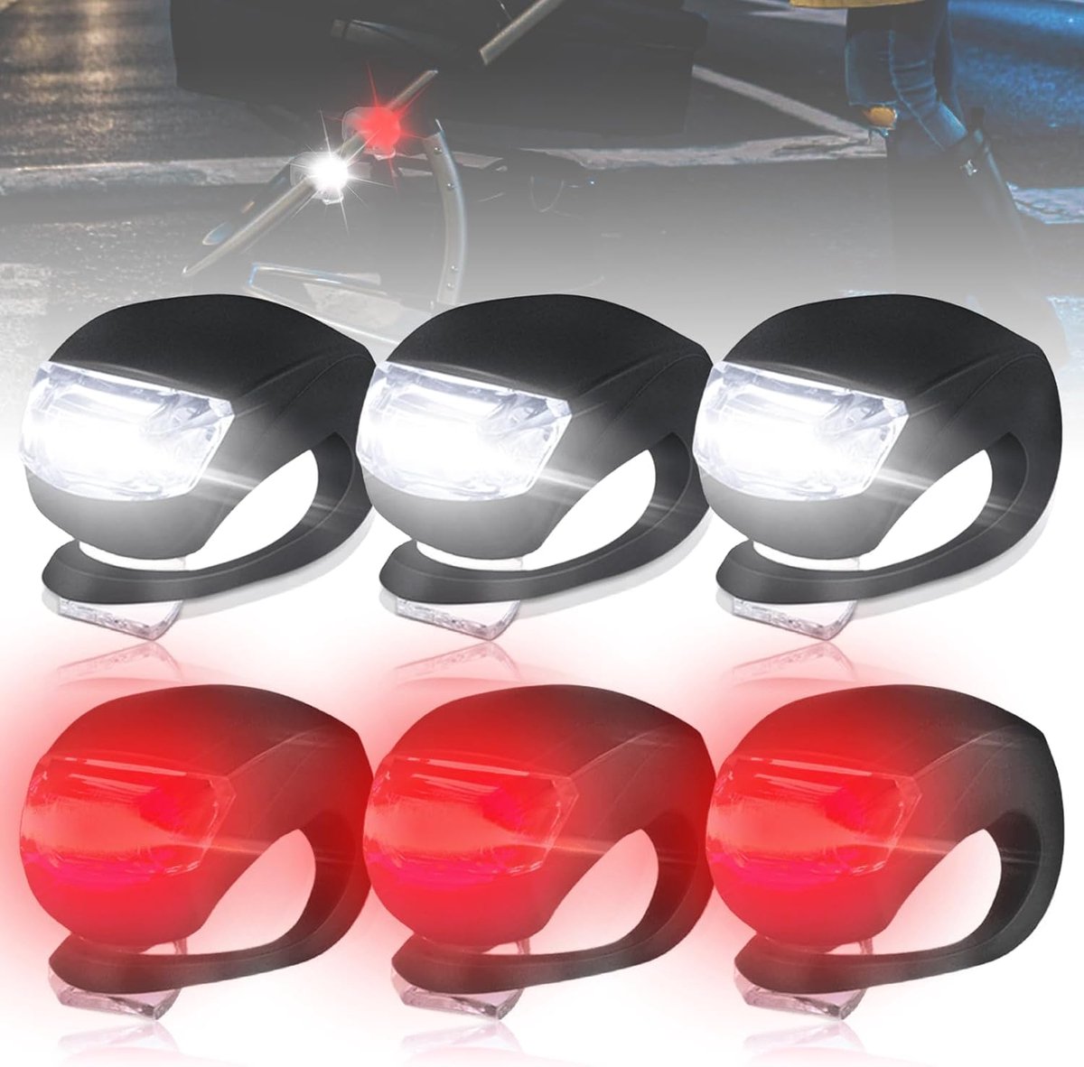 6 stuks LED siliconen kinderwagenlichten waterdicht: veiligheidslichtset met 3 lichtfuncties, clipbare draagbare waarschuwingslichten voor joggen rugzak camping hondenharnas outdoor activiteiten