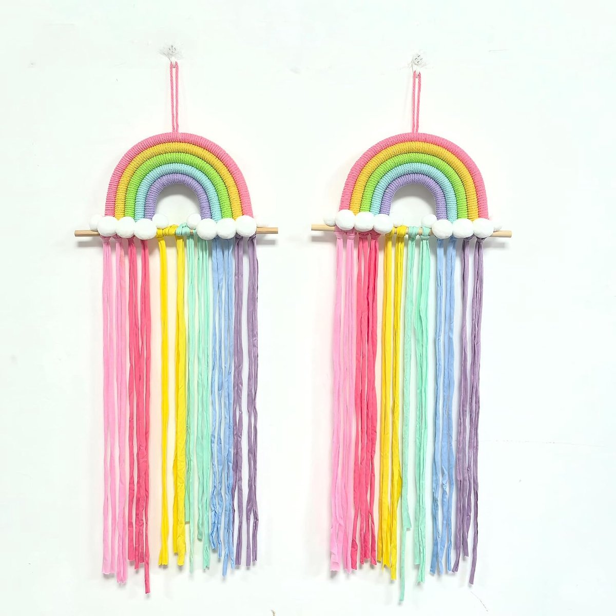 Haarspeld-organizer, 2 stuks, wandhangende opberghouder voor haaraccessoires, schattig pompon-regenboogdesign, ideaal voor slaapkamer en cadeau (2CS)