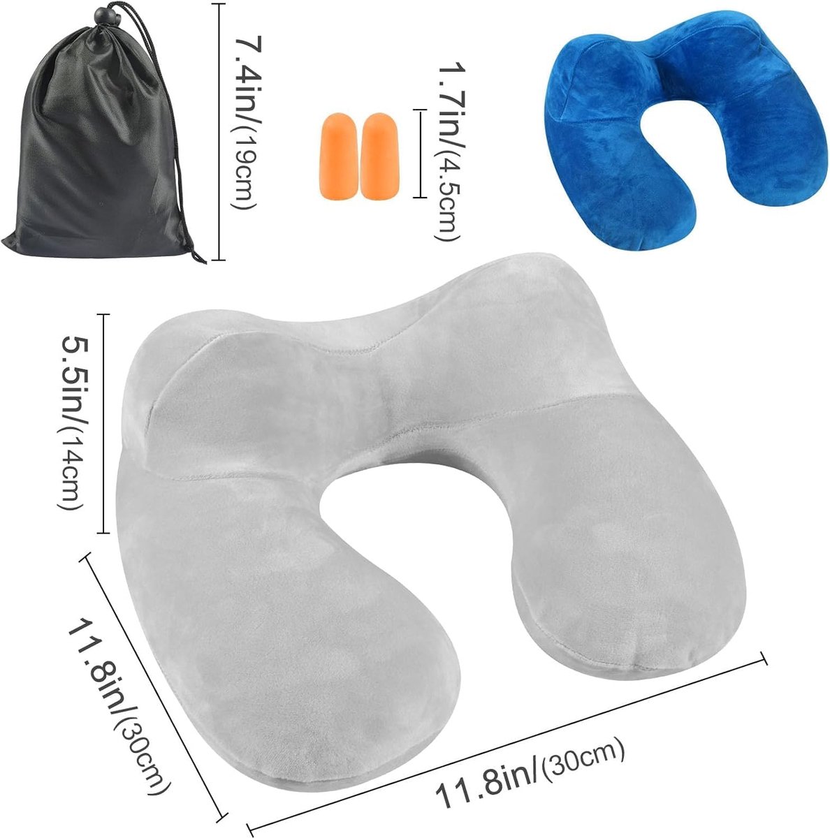 Opblaasbaar, set van 2, nekkussen, reiskussen, opblaasbaar, compact, hoofdsteun voor vliegtuig, reizen, treinen en auto's, draagbaar reiskussen (blauw)