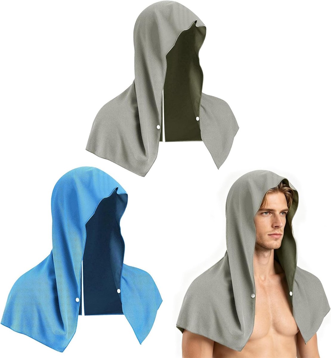 2 stuks verkoelende handdoek met capuchon, koelhanddoek, sporthanddoek, bodybuilding, koelhanddoek van microvezel voor sport, fitness, golf, reizen