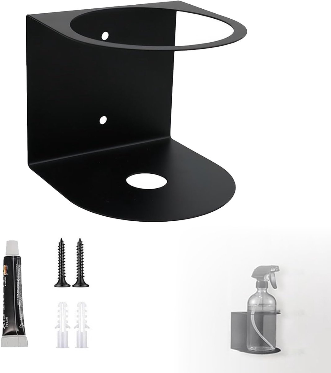 Wandhouder voor spuitflessen, metaal, zwart (1 sleuf)
