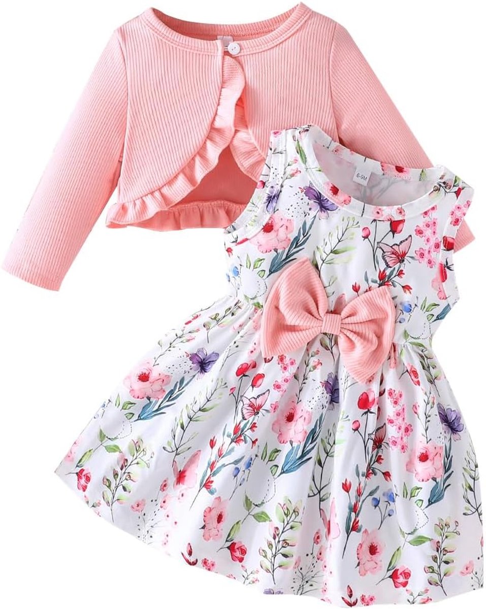 Jurk voor kleine meisjes met ruches, cardigan, tops, vlinders, bloemen, geruit, jurken, zomer, babymeisjes, kleding