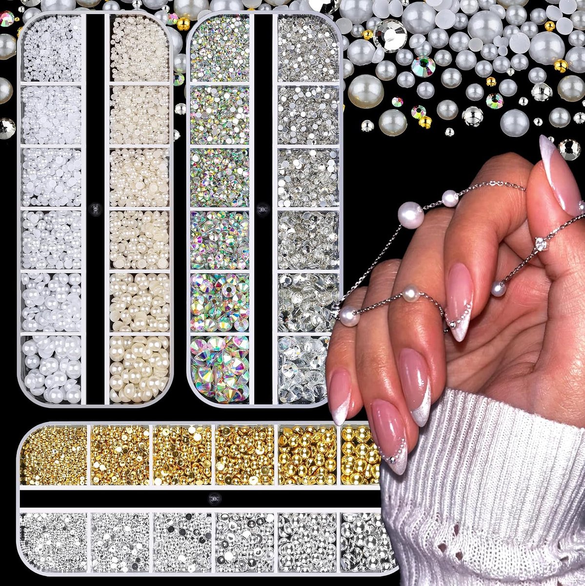 3D Nail Charms - glitterstenen nagels & strass nagels, 36 vakken
