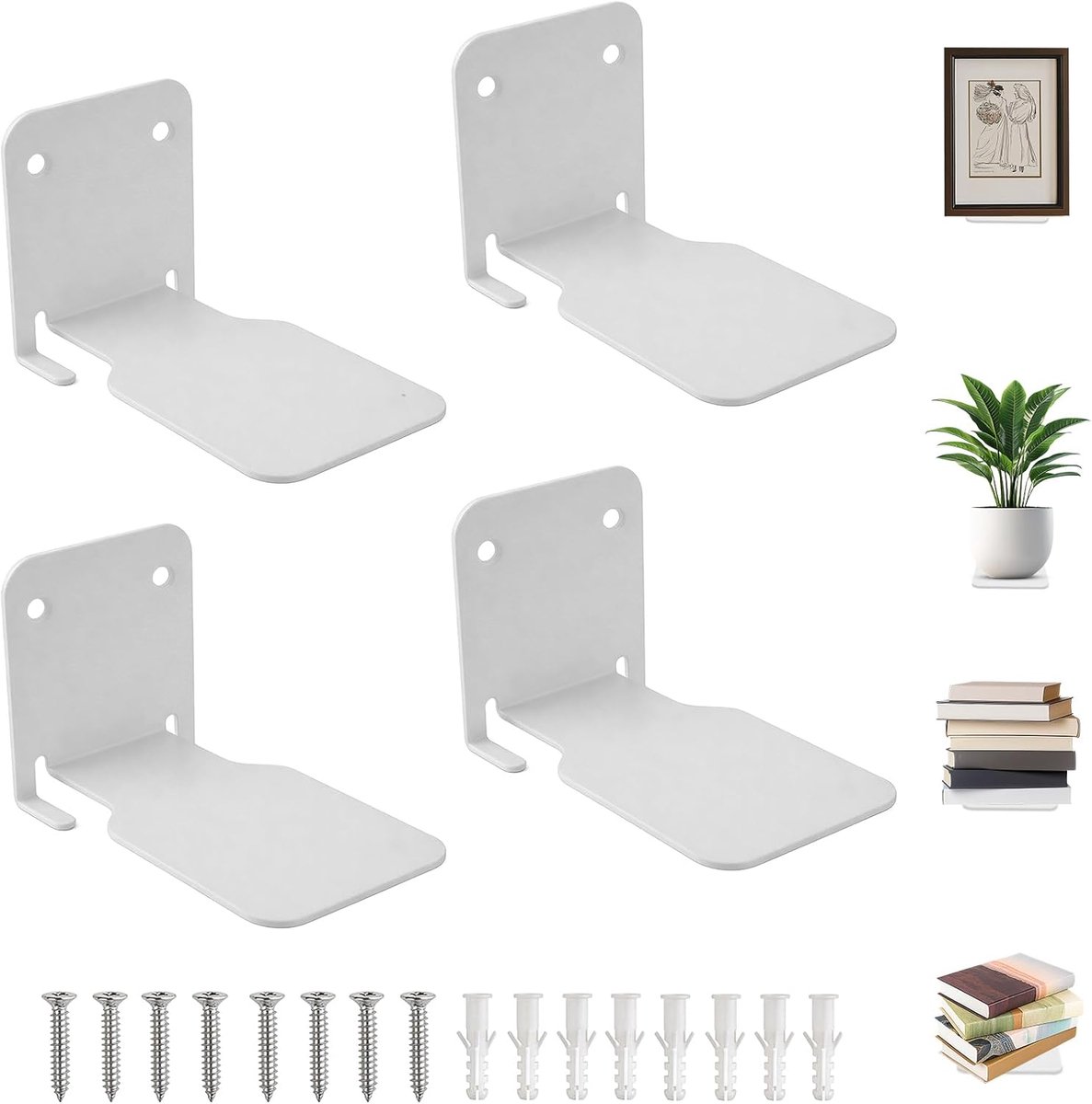 Zwevende boekenplanken, robuust wandrek, metaal, onzichtbaar, voor kantoor, slaapkamer en woonkamer, decoratieve boekenplanken, zwevend met montagemateriaal, wit