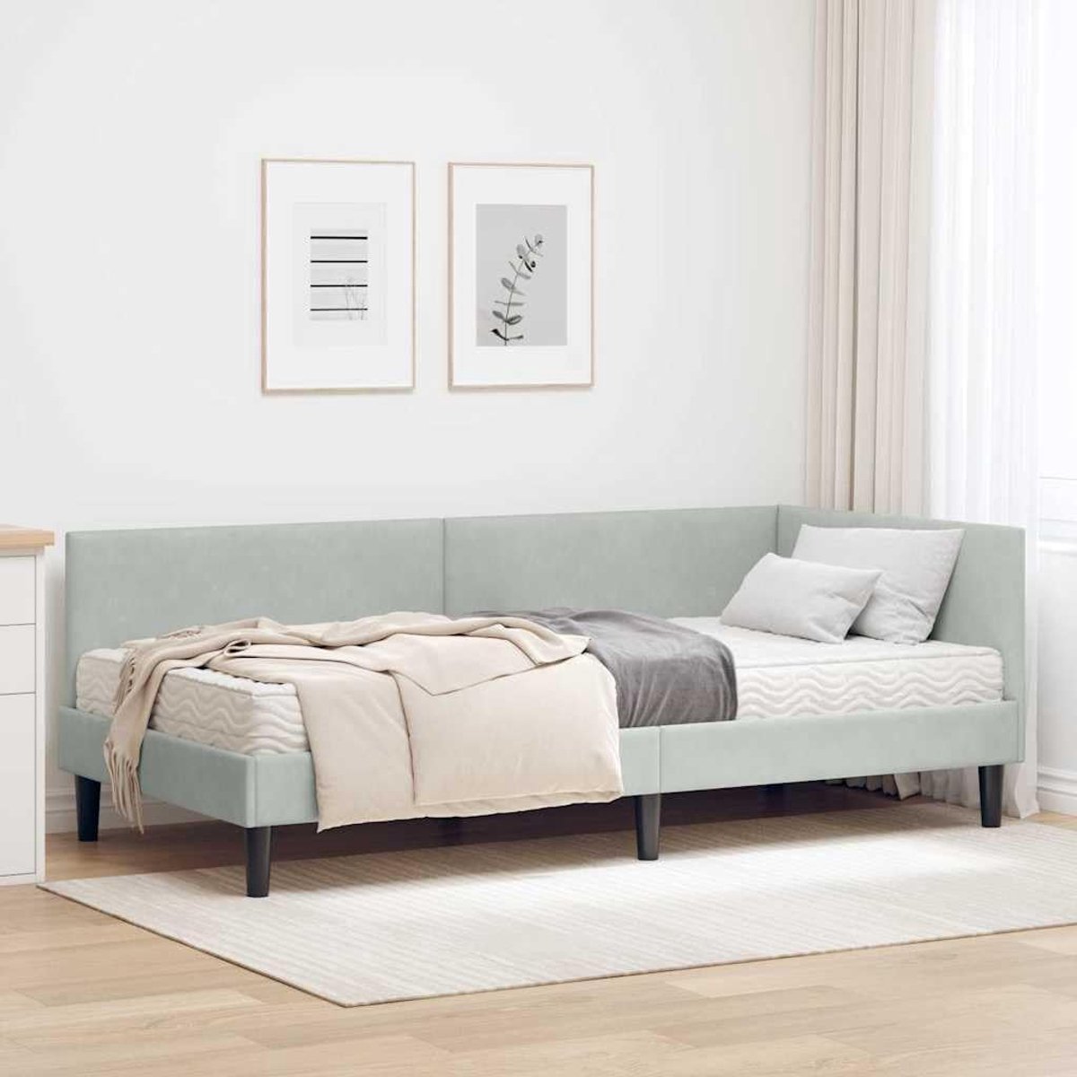 Hoekbedframe platformontwerp 90x190 cm Lichtgrijs