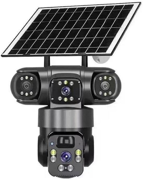 Solar Beveiligingscamera Buiten - 1080p 2MP WiFi Camera met 3 Lenzen - 360° PTZ - 10x Zoom - Kleur Nachtzicht - IP66 Waterdicht - Bewegingsdetectie & Tracking - Tweeweg Audio - Zonnepaneel — afbeelding 2