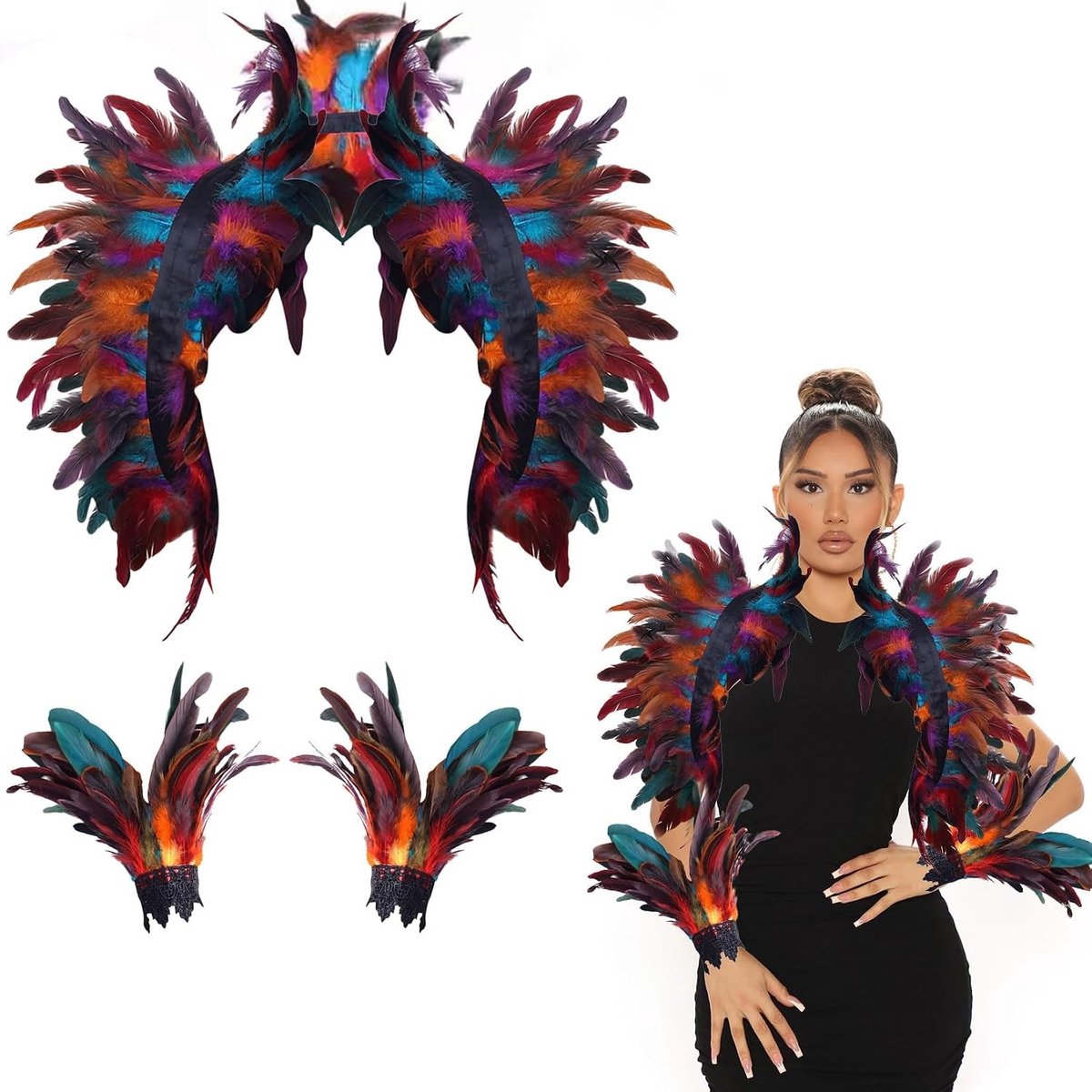 Gothic Cape met Veer Kraag en Manchet voor Dames - Perfect voor Raven Kostuum en Feestelijke Gelegenheden