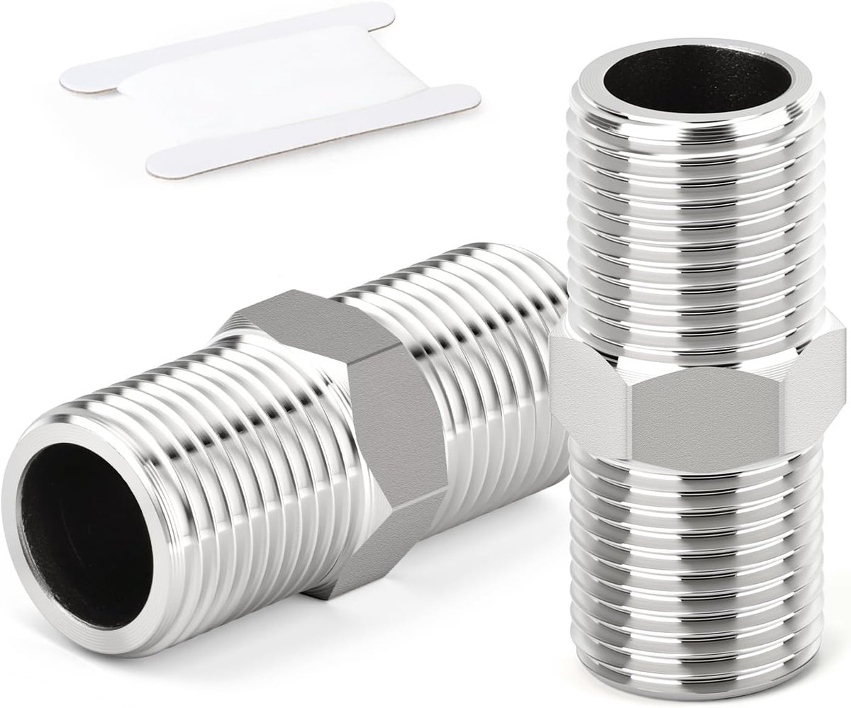 2pcs Hex Nipple, 1/2" BSP Male x 1/2" BSP Male 304 Stainless Steel Pipe Adapter Fittings, Length 50mm Straight - ShopVlot