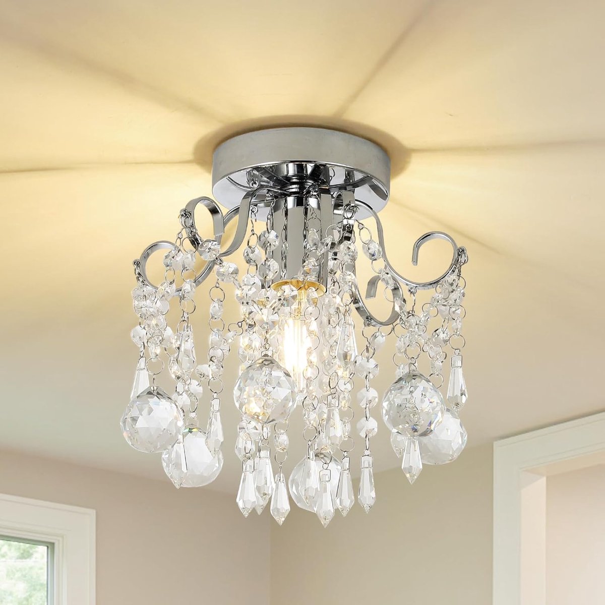 SnelShoppen - Moderne Kristallen Hanglamp - 1-Licht Plafondlamp in Chroom - Luxe Design voor Woonkamer, Slaapkamer, Keuken, Hal